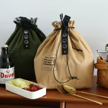 Japoniško stiliaus pietų krepšys Drobės sutraukiamo raištelio izoliacija Šaltoji saugykla Didelės talpos kempingo studentų biuro darbuotojo pietų krepšys