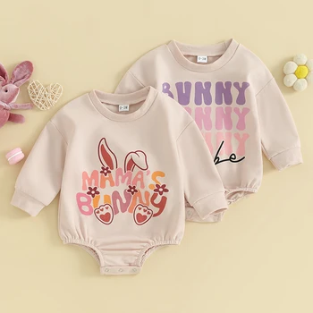 2023-12-05 Lioraitiin Baby Baby Girl Boy Easter Apranga Bunny Babe Mama's Bunny džemperis Romper ilgomis rankovėmis Pavasario drabužiai