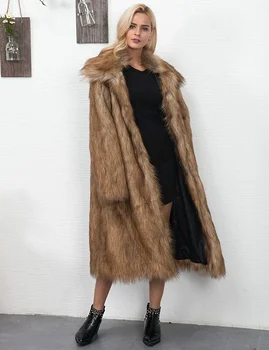 Lapel Faux Fur Jacket Long Coat Women Loose Long Sleeve Fluffy Warm Palts Female Winter Luxury Fashion Lady Shaggy Streetwear