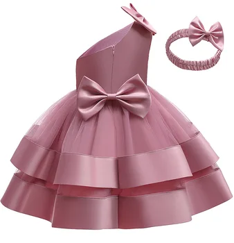 New Baby Girl One Shoulder Big Bow Dress for First Birthday Party Dress 0-5 Year Old sGirls oficiali vestuvinė suknelė