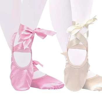 Girls Kids Pointe batai Šokių šlepetės su kaspinais Aukštos kokybės balerinos treniruočių bateliai baletui