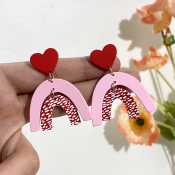 AENSOA Romantiški raudonai rožiniai širdies lašo auskarai moterims Merginos Dažyti akriliniai auskarai Pareiškimas Valentino dienos papuošalų dovanos