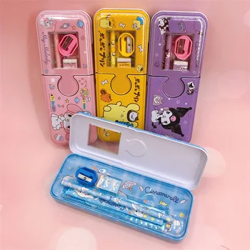 5vnt Sanrio Pen Box Kawaii Cinnamoroll My Melody Kuromi pieštuko dėklas Vaikai, besimokantys kanceliarinių prekių dėžutės rinkinio trintuko pieštuko liniuotės dovana