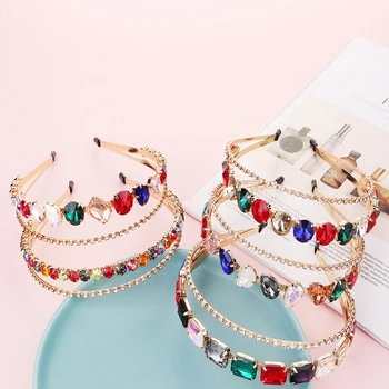 AINAMEISI Luxury Glass Hair Band Round/Elipse Full Crystal Headaple Fashion Headband Bridal Crown Hair Accessories Jewelry