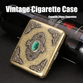Vintage Relief Jade Cigarete laikymo dėklas Kišeninis metalinis talpa: 20vnt Cigarečių laikiklis Vintažinės plunksnos vyriškos dovanų dėžutės
