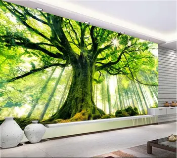3d tapetai pasirinktinė freska saulė Žalias didelis medis miško fonas siena namų dekoras paveikslai nuotrauka 3D sienų freska tapetai