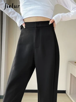 Jielur Casual Wide Leg Split Pants Simple Pure Color Fashion Office Ladies Spring Summer High Waist Full Length Chic Women Pants