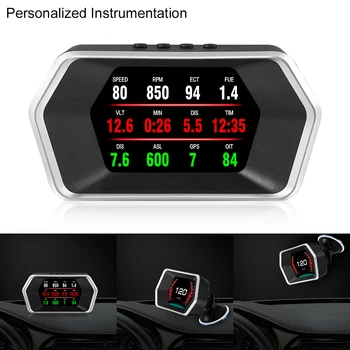 OBD2+GPS Dviejų režimų automobilis HUD Head Up ekranas Automobilis Elektroninis vanduo Temperatūra Greičio viršijimas Įtampa Apsaugos signalizacija RPM KM/H MPH