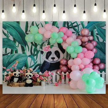 Miško panda Foto studijos fotografijos fonas Kūdikių dušas Vaikai Berniukai Mergaitės 1-ojo pirmojo gimtadienio vakarėlio dekoravimas Vienerių metų