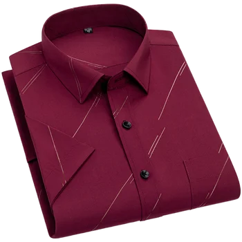 Vyriški suknelės trumpomis rankovėmis Prabangūs lygūs minkšti ne geležiniai dizainerio mados spausdinimas Vyriški verslo formalūs marškiniai Laisvalaikio kišenė