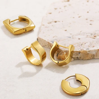 Fashion Gold Color Smooth Geometric Hammered Hoop auskarai Ausų žiedas moterims Merginoms Netaisyklingas apkabinimo auskaras Estetiniai papuošalai