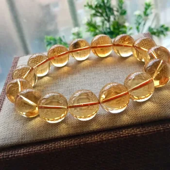 14mm natūrali geltono citrino kristalo apyrankė moteriai Lady Man Wealth Gift Round Beads Clear Gemstone Strands AAAAA