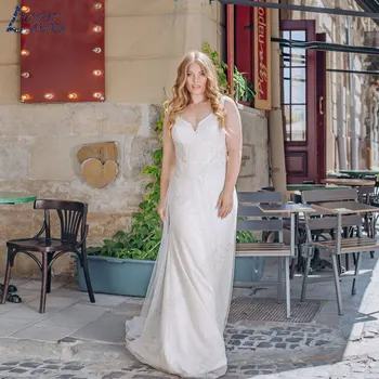 LAYOUT NICEB Aplikacijos plius dydžio nuotakos chalatai Spagečių dirželiai A-Line vestuvinės suknelės V-Neck Tiulis Pagal užsakymą pagamintos vestidos de novia