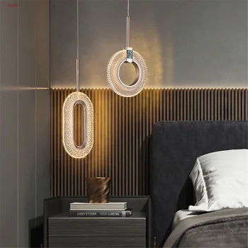Postmodernus dizaineris Akrilo ovalo formos žiedas Auksinis LED šviestuvas Prabangūs namai Deco miegamasis Fojė Virtuvės pakaba Šviestuvai