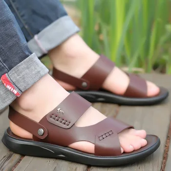 2024 Nauji vyriški sandalai Neslidūs natūralios odos sandalai Minkštos šlepetės Flat For Mens Casual Shoes Sandalias MSA518