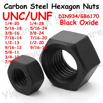 Yiqianyuan DIN934 GB6170 UNC UNF Sriegio šešiakampiai riešutai Anglies plieno juodasis oksidas