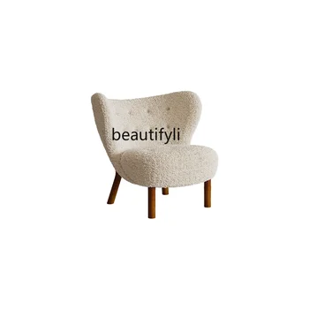 Nordic Solid Wood Sofa Chair Designer Fotelis Svetainė Balkonas Šviesus Prabangus laisvalaikio kėdė Ėriuko kėdė svetainės baldai