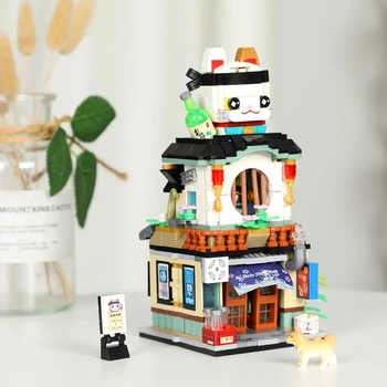 Kūrybinis vandens restorano modelis Kačių namų restoranas Mažmeninės prekybos parduotuvė Kaladėlių rinkinys Mergaitė Mielas žaislas Vaikų dovana