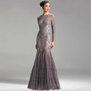 Elegantiška undinėlė Nuotakos motina Suknelės Aplikacijos Karoliukais ilgomis rankovėmis plius dydžio vakarinė suknelė Vestuvės žemyn