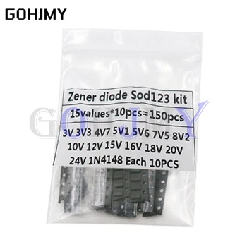 15values*10PCS=150VNT KOMPLEKTAS SOD-123 1206 0.5W Zener diodo SMD paketas