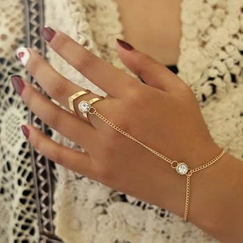 Vintage Gold Color Big Zircon Bracelet Ring Wrist Chain Jewelry Fashion Hand Back Bangles Female Women Arrow Bracelet