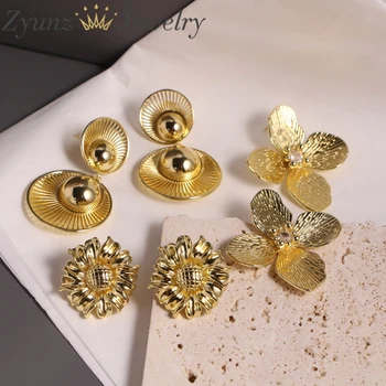 5 poros, žavesio gėlė dideli korėjietiški auskarai moterims Aukso spalvos auskarai Mada Individualūs stilingi madingi papuošalai