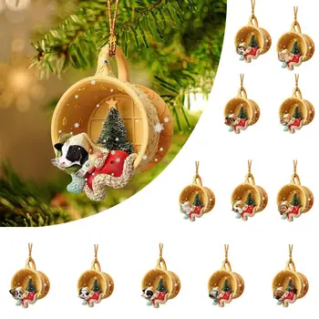 1Pc Vakarėlių priedai Kalėdinis pakabukas Ryškus spalvingas kalėdinis šuns pakabukas su dirželiu Šventinė Kalėdų tema Kabantis vakarėliui