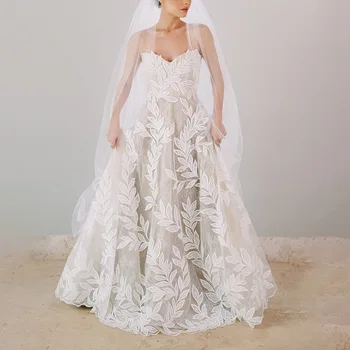 Elegantiškos ilgos aplikacijos Vestuvinės suknelės moterims Mielaširdingos grindų ilgio A linijos vestuvinė suknelė 2023 Vakarinė Vestidos de Novia Nauja