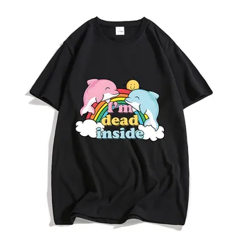 I'm Dead Inside Dolphin Cute Anime Rainbow marškinėliai 100% medvilnė Kawaii/Cute Tees Berniukai/mergaitės Marškinėliai trumpomis rankovėmis Four Seasons