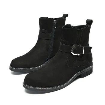 Botas Hombre Itališkas juodas apvalus pirštas Žieminiai laisvalaikio batai Užtrauktukas Zomšos odos sagtis Kulkšnies batai Didelio dydžio oficialūs vyriški trumpi batai