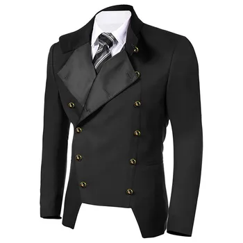 Vyrų dvigubo krūtinės kostiumo švarko paltas Vyriškas vintažinis Steampunk švarkas Viktorijos laikų viduramžių gotikinis vampyras Cosplay Helovino kostiumas