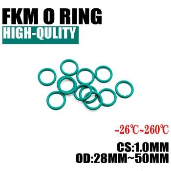 50vnt FKM fluoro guma O žiedo sandarinimo tarpiklio storis 1mm OD 28 ~ 50mm izoliacinė alyva Atsparumas aukštai temperatūrai Žalioji poveržlė