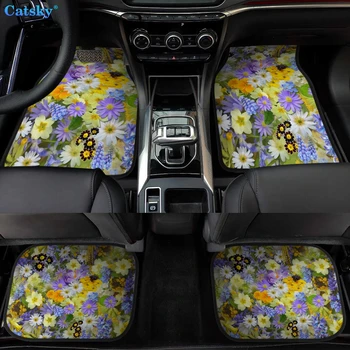 Gėlėmis atspausdintas automobilių grindų kilimėlių dekoravimas, individualizuotas automobilio grindų kilimėlis moterims, automobilio salono grindų apsauga, automobilių aksesuarai Dekoro dovana