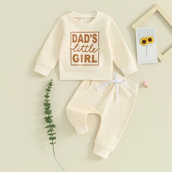 Mažylių mergaičių 2 dalių aprangos laiškų spausdinimas džemperiai ilgomis rankovėmis ir elastinių kelnių rinkinys Baby Cute Fall drabužiai
