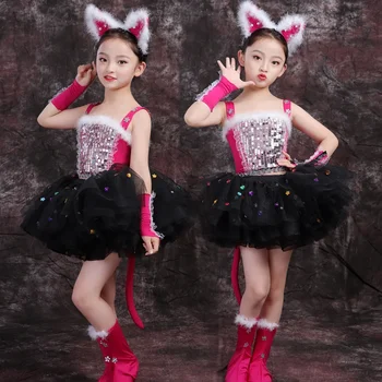 Vaikų pasirodymas šokio drabužiai pūkuoti sijonai darželio mokinių džiazo katė