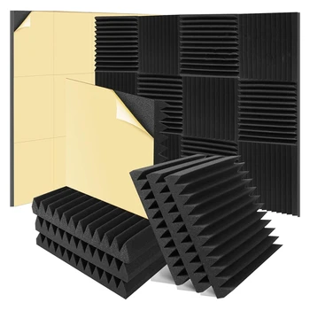 6 Pack akustinės putų plokštės 2 x 12 x 12 colių lipnios didelio tankio pleištinės akustinės putų garso nepraleidžiančios sienų plokštės