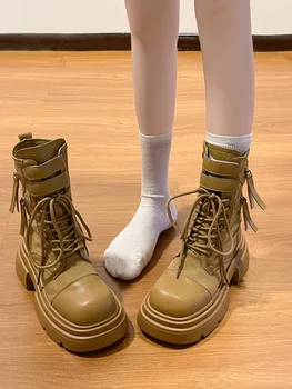 Lolitos batai su užtrauktuku Roko batai Moteriški batai-Moterys Žieminė avalynė Klumpės Platforma Apvalus pirštas 2023 Ankle Ladies Med Rudens oda