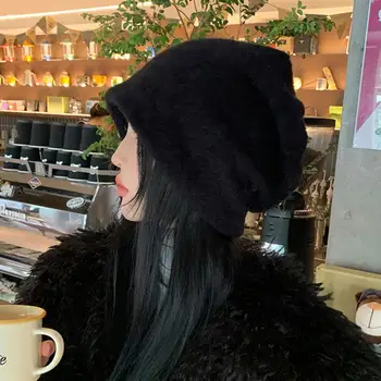 Korėjietiško stiliaus moterų imitacija audinės kailio krūva Lauko šilta pliušinė skrybėlė Rudens žiema Super minkšta sutirštinta skrybėlė Aprangos aksesuarai