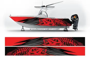 Abstract Red Seabass Graphic Boat Vinyl Wrap Fishing Bass Pontoon Sportsman Tenders Skiffs Boat Console Decal