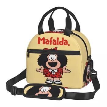 Didelės pietų dėžutės su reguliuojamu petnešėliu Mafalda animacinis raštas Atributika Komiksų maisto dėžutė Terminis aušintuvas
