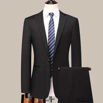2023 Nauja (Blazer kelnės) Vyrų džentelmenų mados verslas Vienspalvis tikros vilnos itališko stiliaus vestuvinis darbo kostiumas 2 dalių komplektas