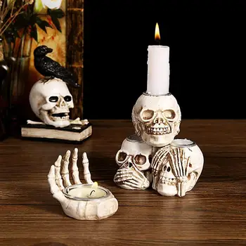 Kaukolės žvakių laikiklis Žvakidė Spooky Tealight žvakių laikiklis Gotikinis dekoras Vintage Skeleton Skull Candle Holder For Bedroom