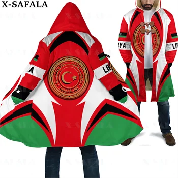 Libijos emblema Veiksmo vėliava Šalies menas Storas šiltas gobtuvas 3D Spausdinti Apsiaustas Vyriškas paltas Paltas Vėjo nepraleidžiantis vilnos Cape Chalato antklodė-1