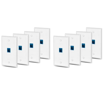 8X Cat6 Ethernet Wall Plate Outlet 1 Port RJ45 Network Female To Female Keystone Wall Coupler Jack Plate White & Blue
