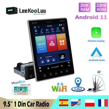 LeeKooLuu automobilių radijas GPS stereo 1 Din Android Auto Carplay Universal 1Din 9.5