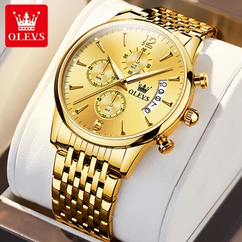 OLEVS Originalūs vyriški laikrodžiai Chronograph daugiafunkcis nerūdijančio plieno auksinis rankinis laikrodis Prabangus verslo kvarcinis laikrodis vyrams