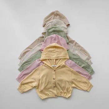 2023 Vasara Korėjietiškas kūdikių paltas Plonas mažylis Megztinis Mergaitės Mergaitės su gobtuvu Suncreen Striukės ilgomis rankovėmis Animacinis filmas Kids Boys Medvilniniai viršutiniai drabužiai
