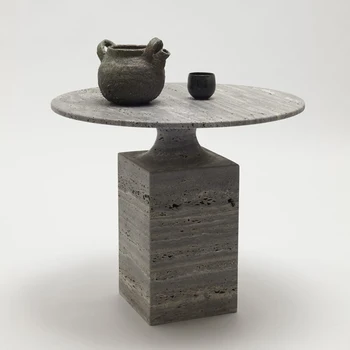 Wabi-sabi cementinis šoninis stalas akmuo modernus paprastas dizaineris apvalus travertino kavos staliukas