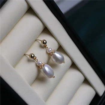 S925 Sidabrinė adata Saldūs natūralūs gėlavandenių perlų kabantys auskarai moterims Merginos Elegantiškas rankų darbo perlų auskarai Dovanos