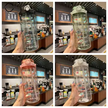 2000ml Lauko nešiojamas plastikinis vandens butelis vyrams Moterys Sportinis vandens butelis Didelės talpos vandens butelis su svarstyklėmis ir šiaudeliais